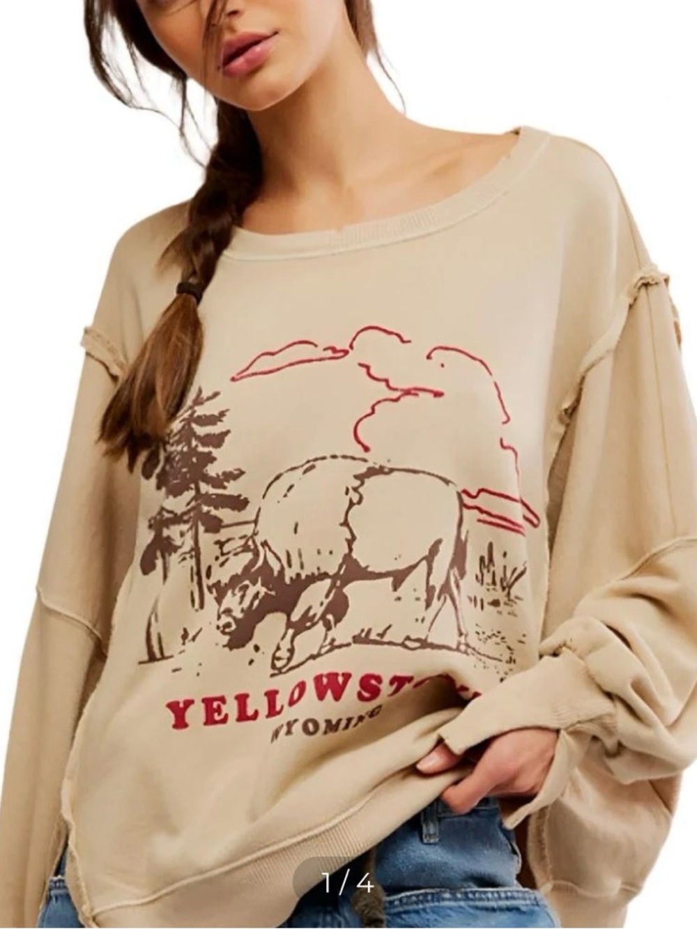 FREE PEOPLE GRAPHIC CAMDEN YELLOWSTONE BISON PULLOVER